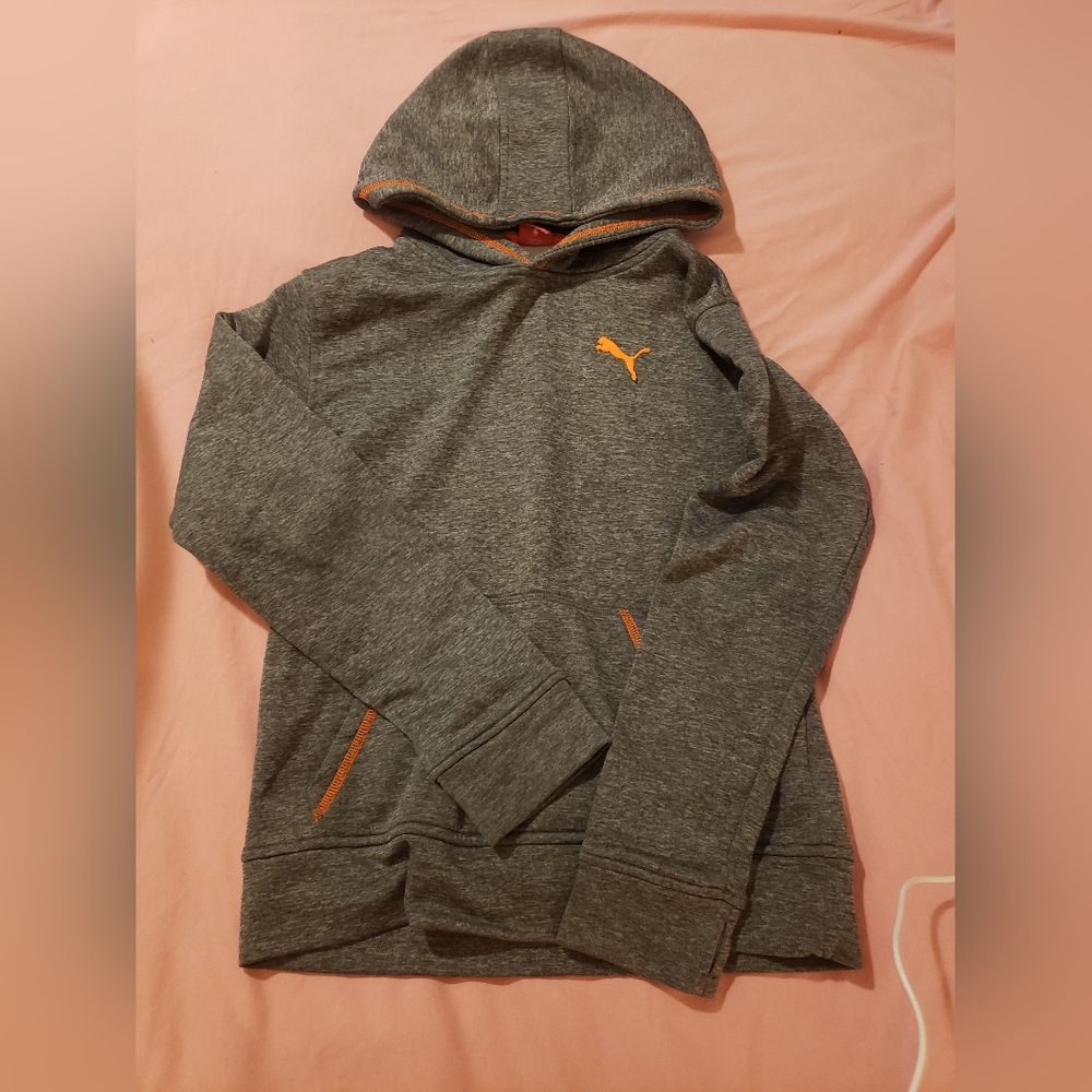 Puma Men's Charcoal Gray Hoodie with Orange Accents